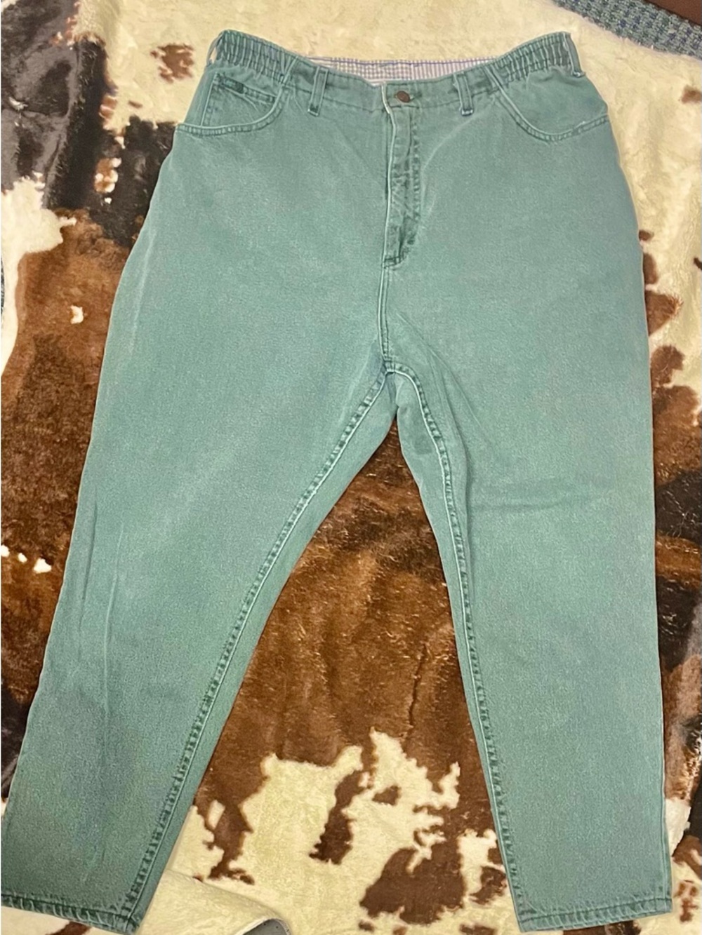 Vintage 90s Women’s Lee High Rise Straight; Washed Green Denim jeans; Size 32